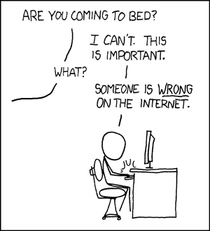 XKCD single-panel comic featuring the phrase Someone is wrong on the Internet.