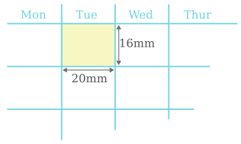 Vector drawing of the 20x16mm day dimensions