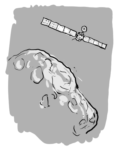 drawing of rosetta approaching comet
