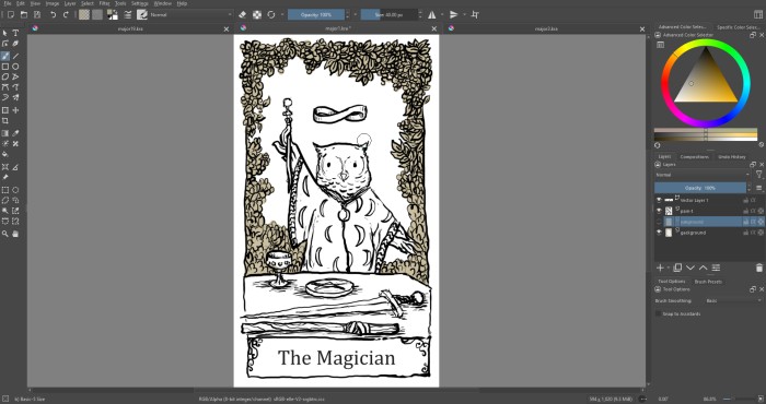 screenshot of editing the magician card with krita