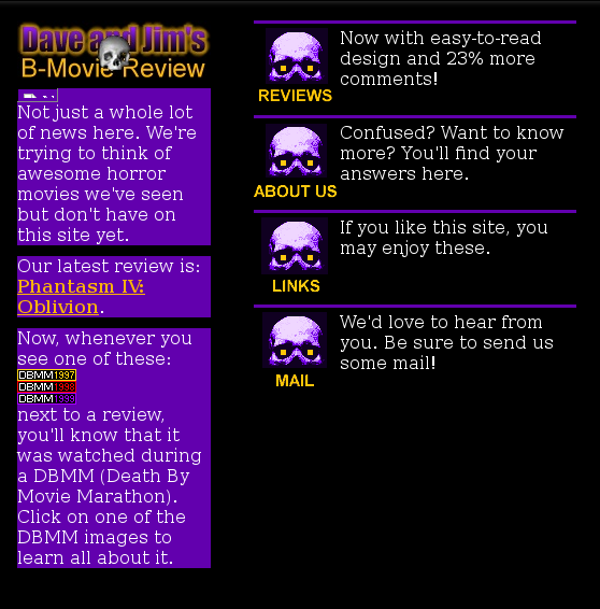 A screenshot of the main page of djbmr circa 1999