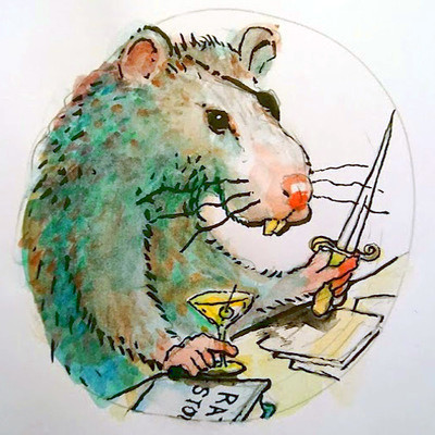 watercolor sketch of a rat with an eye patch