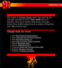 screenshot of website circa 2000 features lots of red on black