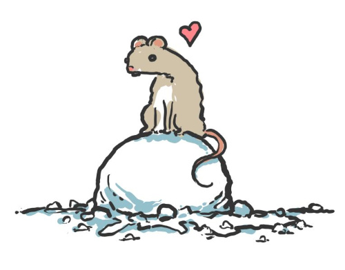 Drawing of a little rat on a snowball with a heart drawn by Dave Gauer in Krita
