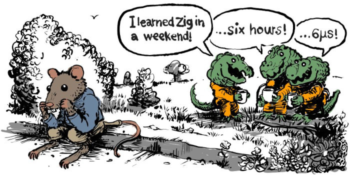 drawing of a sad rat sitting on the curb while three lizards say…​